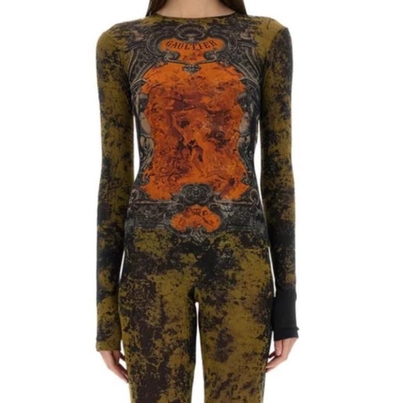 Gaultier orange and black graphic print long sleeve jumpsuit - Picture 5 of 5